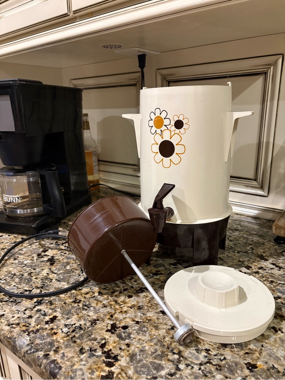 Retro Floral Beverage Dispenser in White and Brown